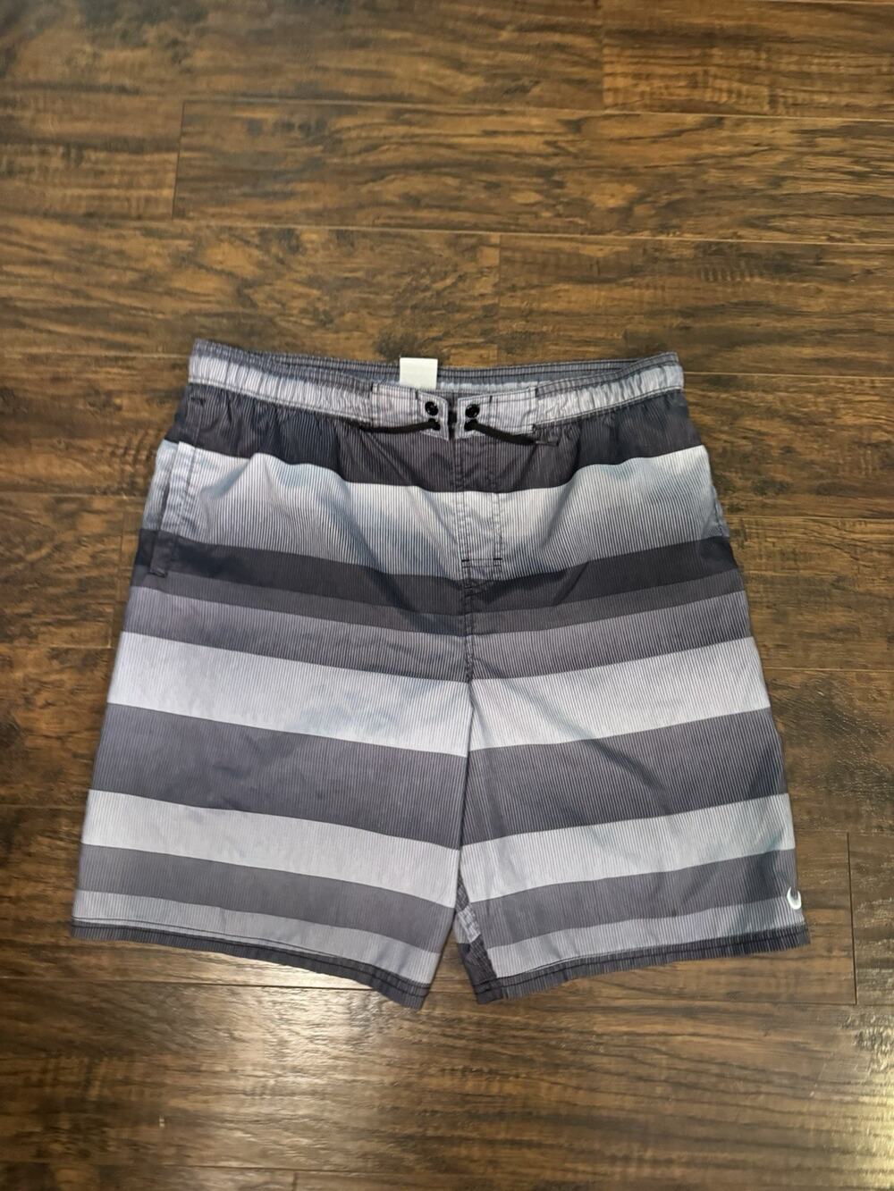 Nike Shorts Mens M Gray Bermuda Swoosh Lined Board Swim Surf Trunks Drawstring